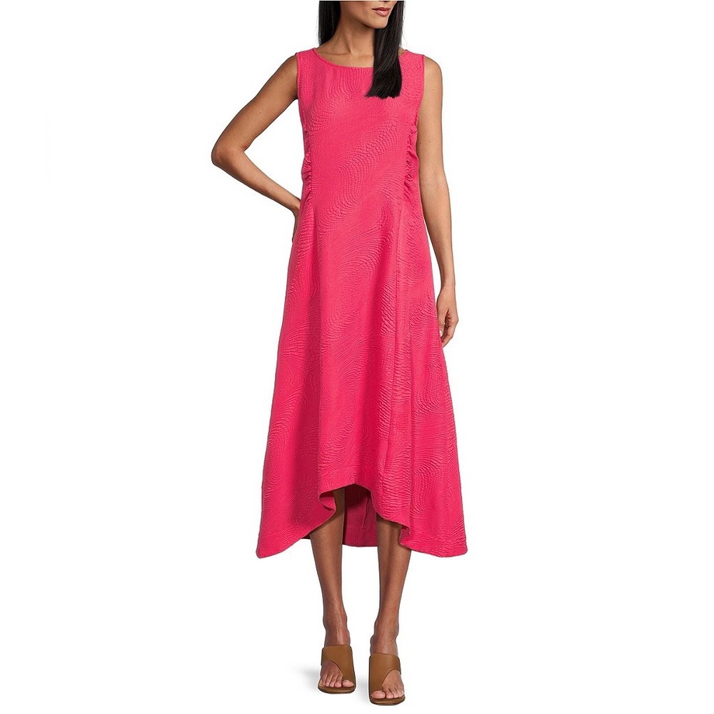 NWT IC Collection Wave Textured Knit Boat Neck Sleeveless A-Line Midi Dress Sz L